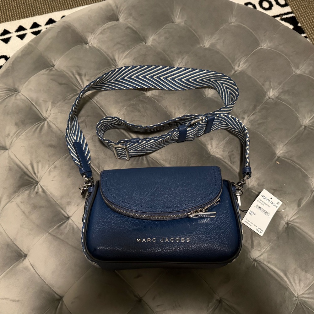 New Marc Jacobs Navy Crossbody Bag with Patterned Strap with tags